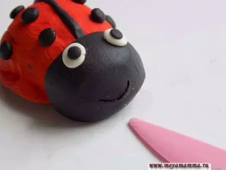 Ladybug од пластистина (40 фотографии): Како да ги направите деца од орев и пластински чекор-по-чекор? Како да направите фази со костен? Моделирање на картон и јаболко 27228_29