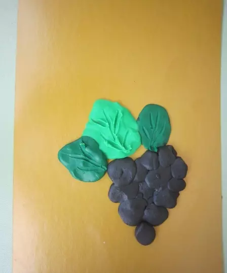 Winogrona z plasteliny: modelowanie arkusza dla dzieci. Jak zrobić wiązkę winogron z własnymi rękami krok po kroku? Jak zrobić go na kartonie? 27234_12