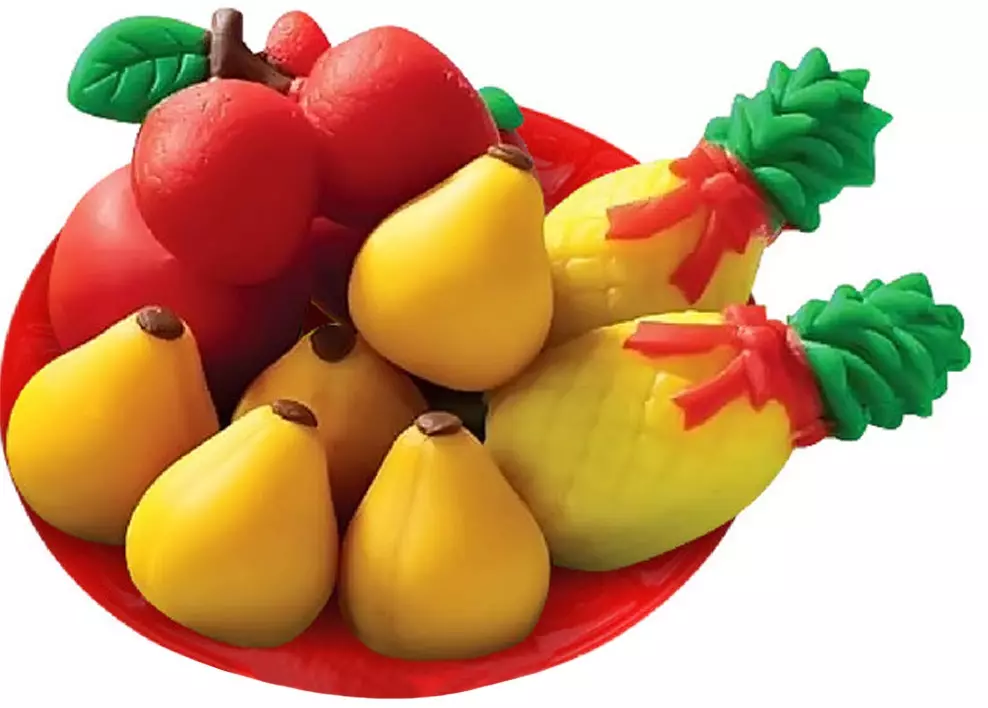 Φρούτα πλαστελίνης (43 φωτογραφίες): Καλάθι Μοντελοποίηση φρούτων για παιδιά. Πώς να γλυπτική βάζο με φρούτα από ελαφριά πλαστελίνη; Τι άλλο μπορείτε να κάνετε; 27243_2
