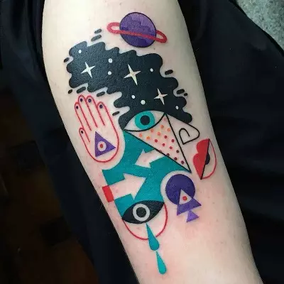 Tatuaxe en estilo Abstracción: bocetos para nenas e para rapaces, tatuaxe na man e no ombreiro, no pescozo e na perna, na parte traseira e noutras partes do corpo, o seu significado 277_10