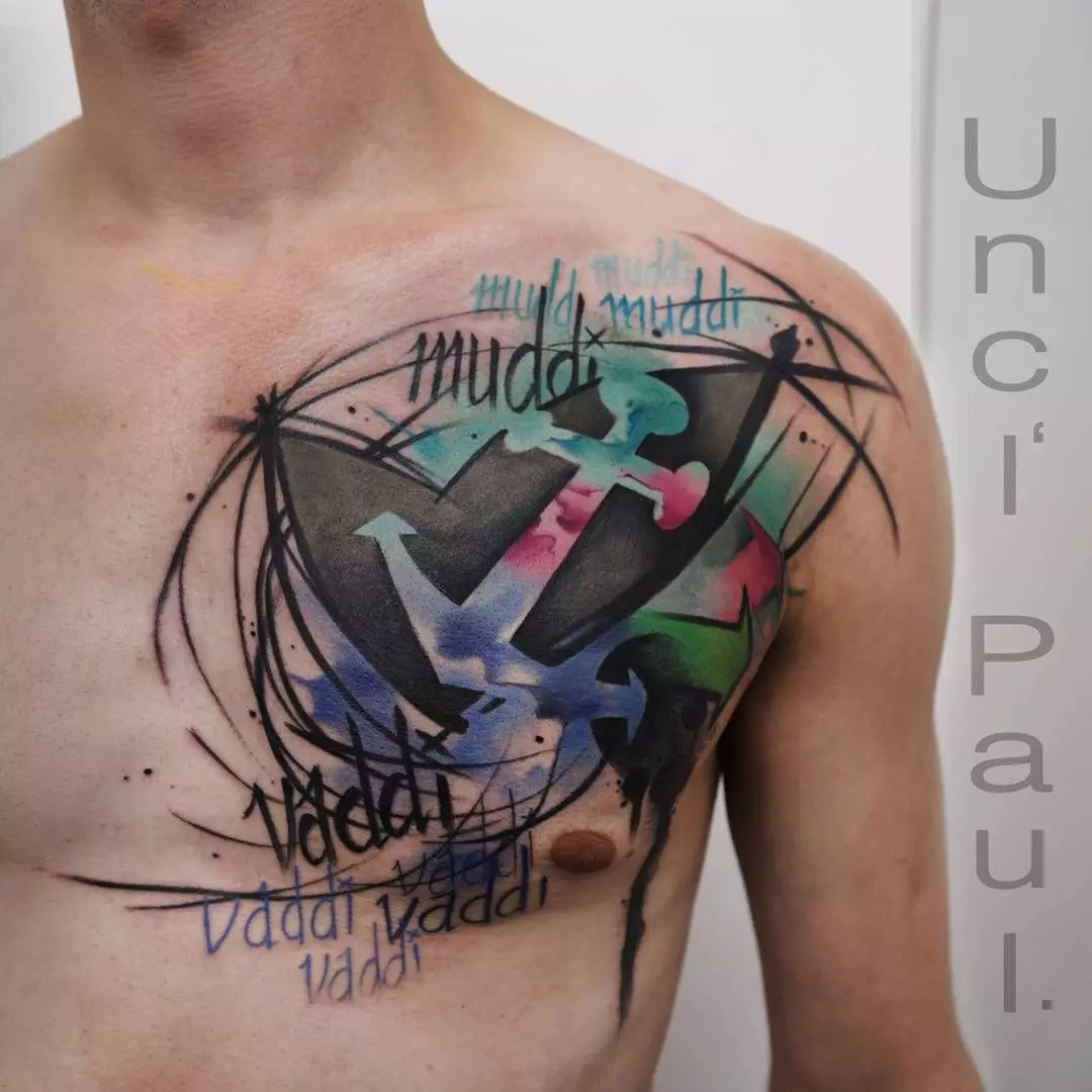 Tatuaxe en estilo Abstracción: bocetos para nenas e para rapaces, tatuaxe na man e no ombreiro, no pescozo e na perna, na parte traseira e noutras partes do corpo, o seu significado 277_19