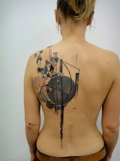 Tattoo i stil abstraktion: skisser för tjejer och för killar, tatuering på hand och på axeln, på nacke och ben, på baksidan och på andra delar av kroppen, deras mening 277_42