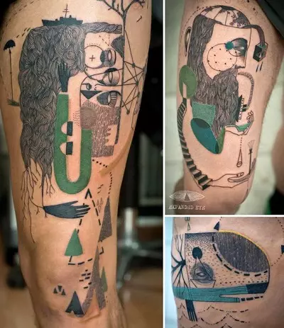Tatuaxe en estilo Abstracción: bocetos para nenas e para rapaces, tatuaxe na man e no ombreiro, no pescozo e na perna, na parte traseira e noutras partes do corpo, o seu significado 277_5