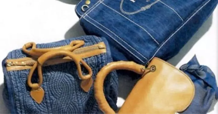 Beg denim (85 gambar): Apa yang harus dipakai bergaya dalam gaya patchwork dan pantai dari seluar jeans, bagaimana untuk menghiasi mereka dengan rhinestones 2787_58