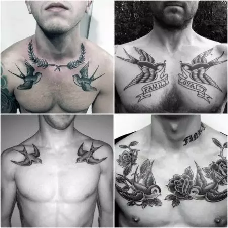 Tattoo Swallows (45 kuvaa): Merkitys ja luonnokset, tatuoinnit tyttöjen kaulasta ja soluista, kädessä ranteen ja olkapään, jalan ja muiden kehon osissa 278_39