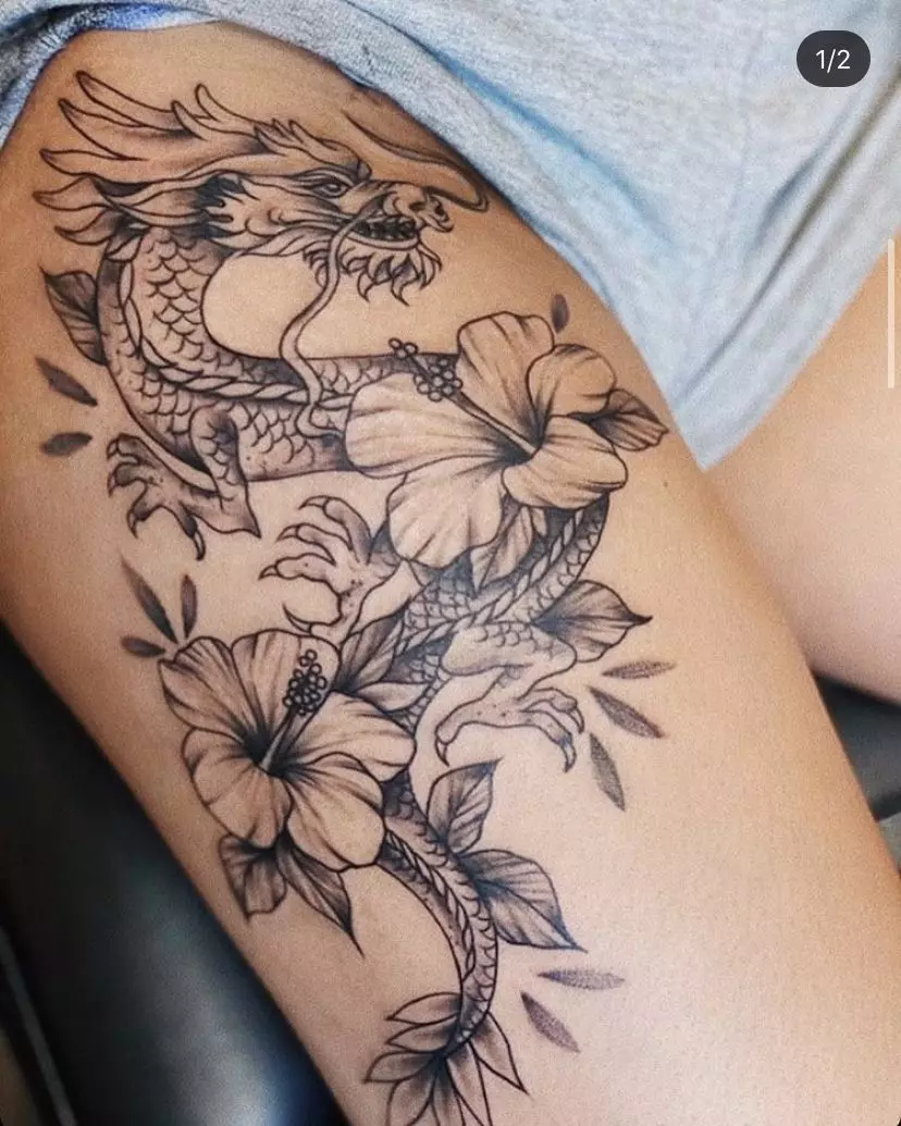 Tattoo with dragons (68 photos): sketches and values. Tattoos on hand and on the shoulder, on the back and on the hip, on the neck and leg, on the forearm and on other parts of the body 279_60