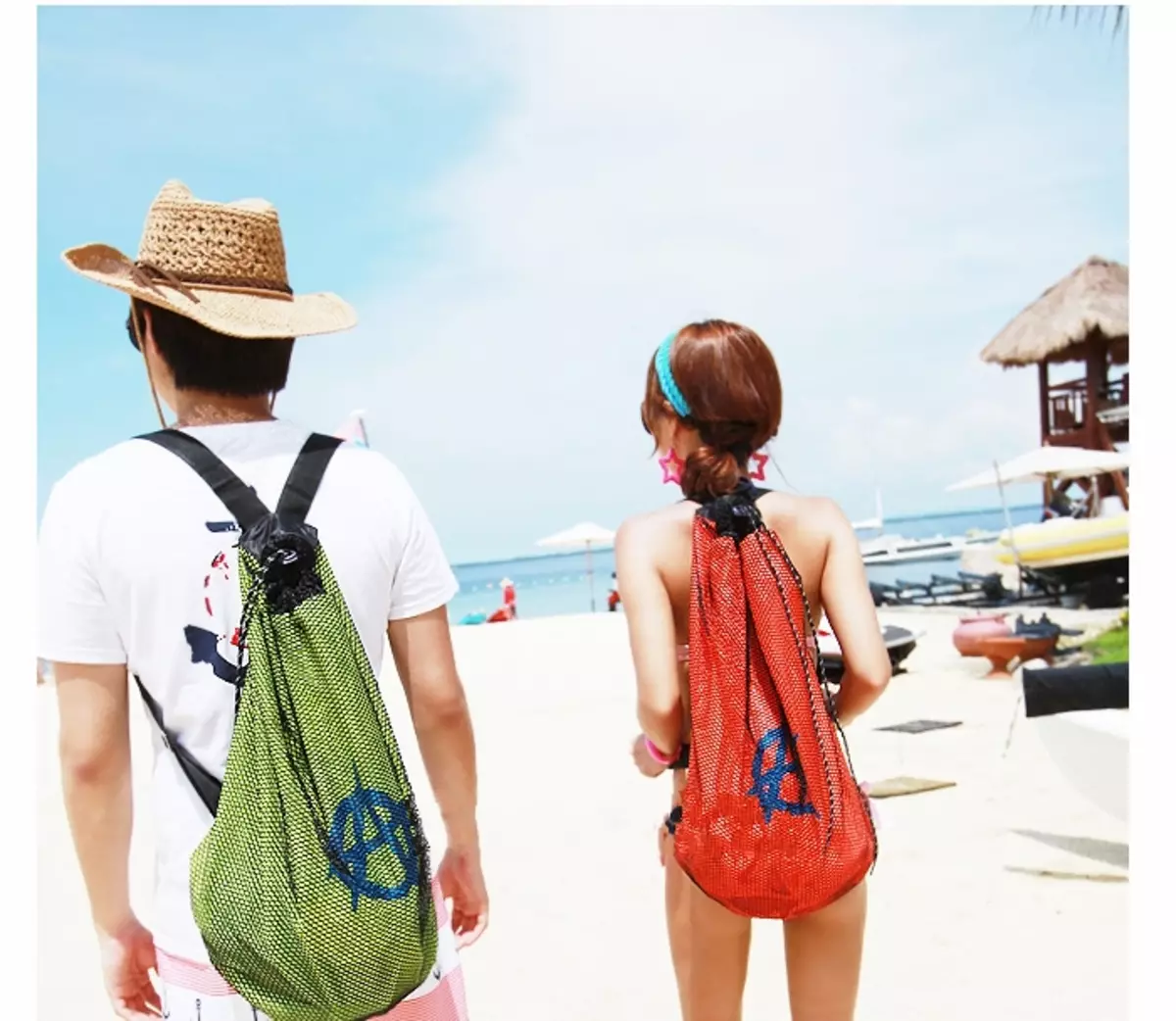 Plážové tašky (78 fotek): model-rohož pro pláž 2021, velký a transparentní z tajné, pletené a slámy victoria 2836_14