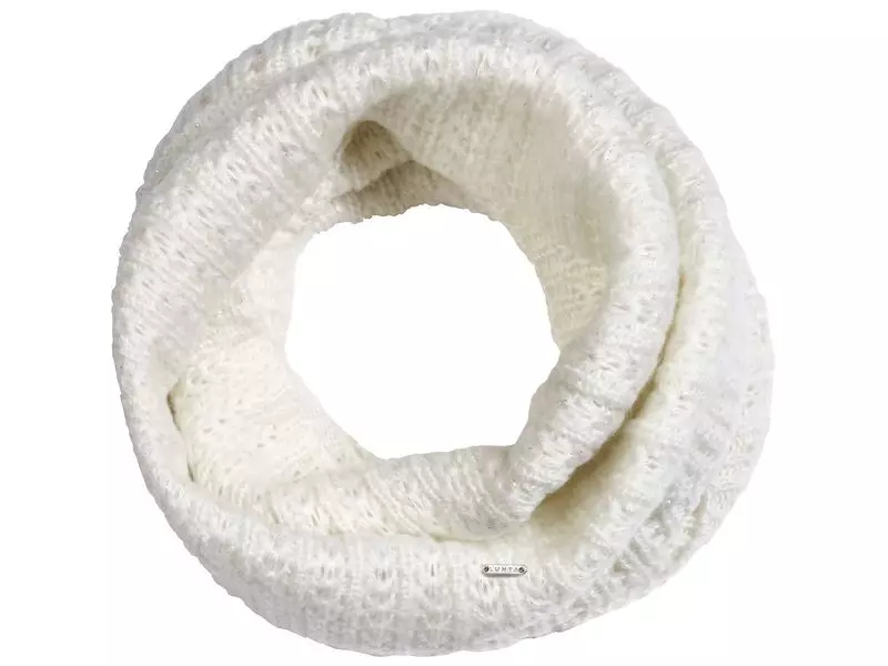 Khăn quàng trắng (37 ảnh): Mặc những gì cần mặc màu đen và trắng và đơn sắc, lông cừu mềm mại và nhẹ, khăn lụa với pompons 2862_12