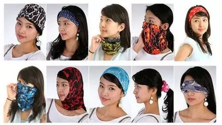 BANDANA SCARF (47 fotiek): Neckband s lebkou, Cervikálny Bandana Buff, Ako nosiť šatku-Bandan 2876_3