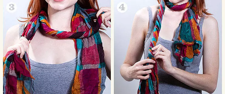스카프를 묶는 법 (110 사진) : 아름답고 세련된 묶는 것, 터번 및 사각형과 두꺼운 스카프에 대한 다른 옵션 2908_24