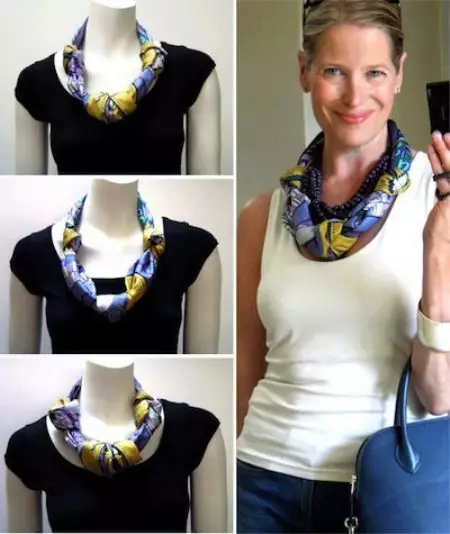 Hoe een sjaal binden (110 foto's): mooie en modieuze manieren om te binden, tulband en andere opties voor vierkante en dikke sjaal 2908_27