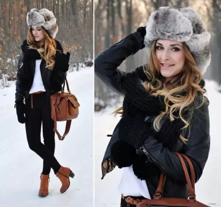 Лента-Ушанка (131 фотографии): со уши и крзно од овча, бела, со она што носејќи женски минк, зима од Чернобурки, со крзно 2953_128