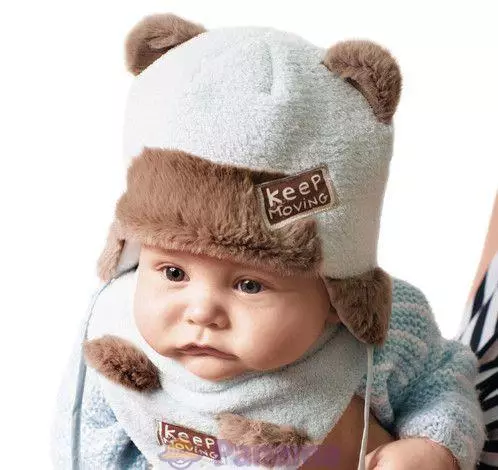 Зимске капе за новорођенчади (59 фотографија): кацига, плетени топли модели, од Если, шешир са зеконим ушима, вунени, на екстракту 2963_16