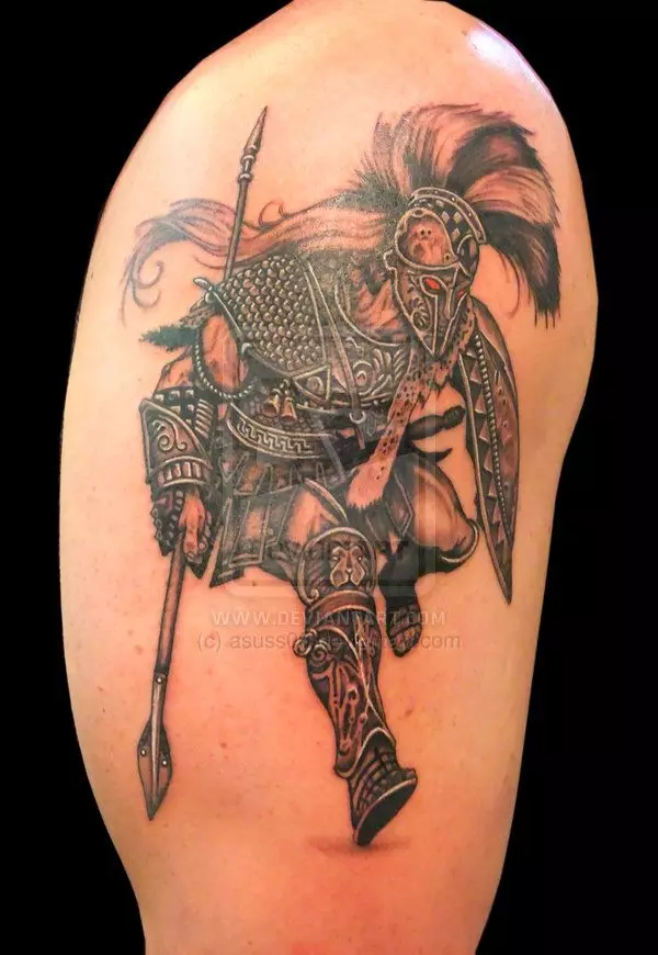 Римска татуировка: татуировка с легионера на древен Рим, скици и значение, бог Марс, знак за легиона и шлема, други татуировки 299_19