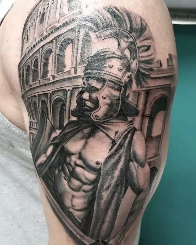 Romersk tatovering: tatovering med en legionær af gamle Rom, skitser og mening, Gud Mars, tegn på legion og hjelm, anden tatovering 299_3