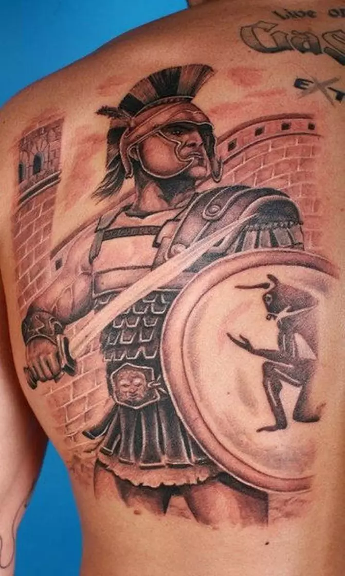 Romersk tatuering: Tattoo med en legionär av antika Rom, skisser och mening, Gud Mars, tecken på legionen och hjälmen, annan tatuering 299_6