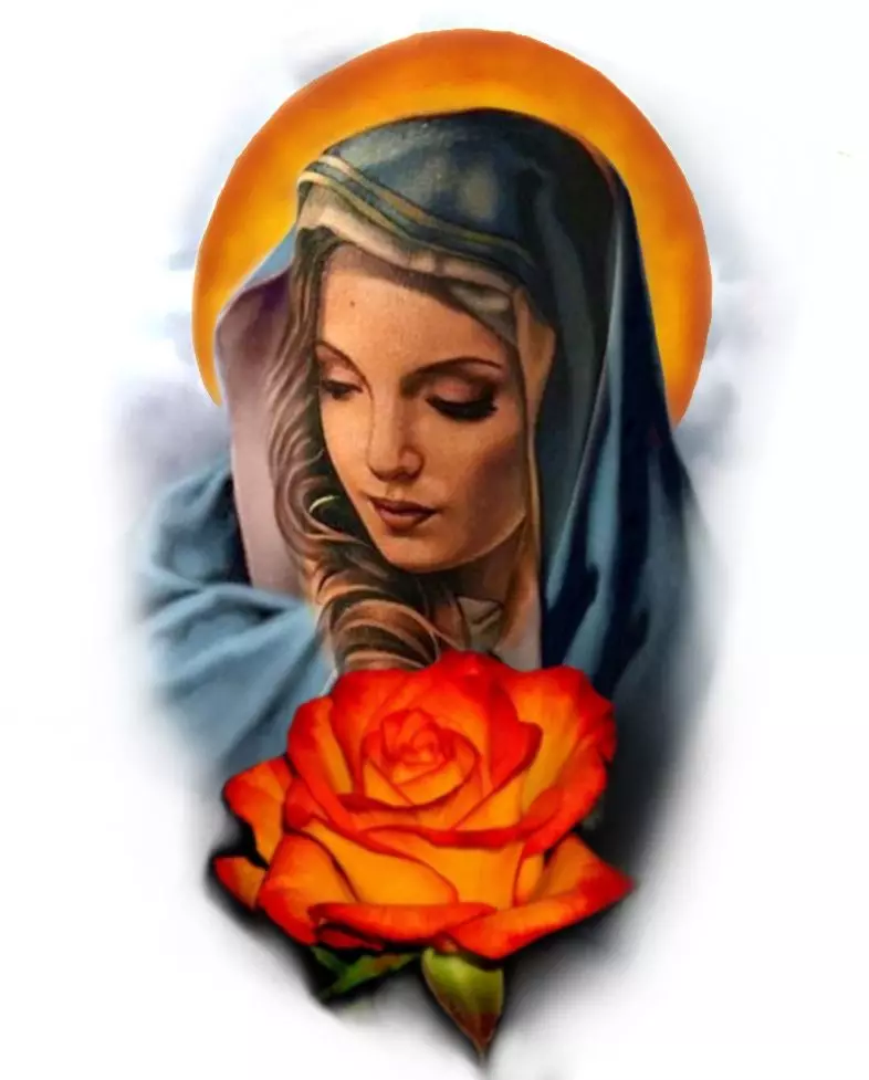 Tattoo „Jungfrau Maria“: Skizzen und Bedeutungen, Tätowierung auf der Hand und an der Schulter in Form der Ikonen der Gottesmutter mit einem Baby auf der Brust, anderen Optionen Tattoo 303_25