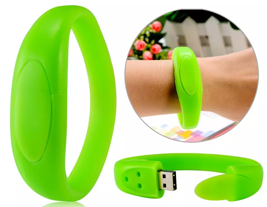 Flash drayver Bracelet (22 ta rasm): USB modellari logotip, oq uyqu va boshqa rang bilan 3043_13