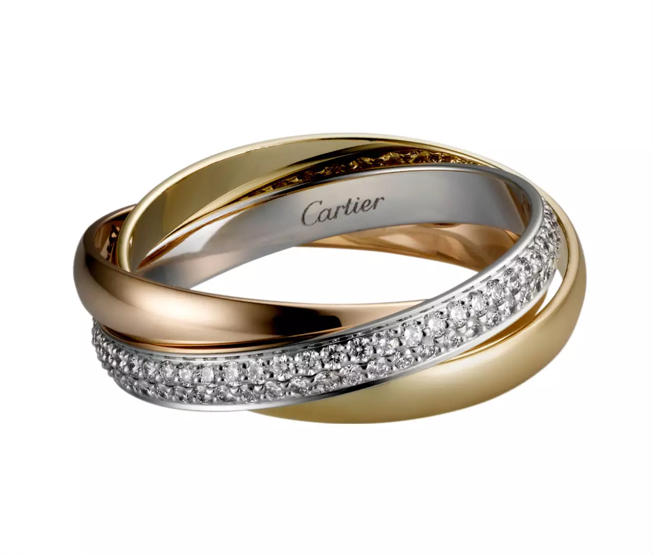 Rier carteri (115 poto): Sejarah perhiasan sareng tinjauan model Trinity anu populer, kuku, cinta, biaya biaya 3102_56
