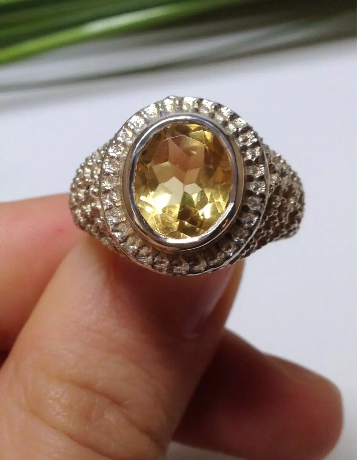 Ring med granat (72 foton): guld och silver, med grön granat och fianit, med stor och liten sten 3118_25