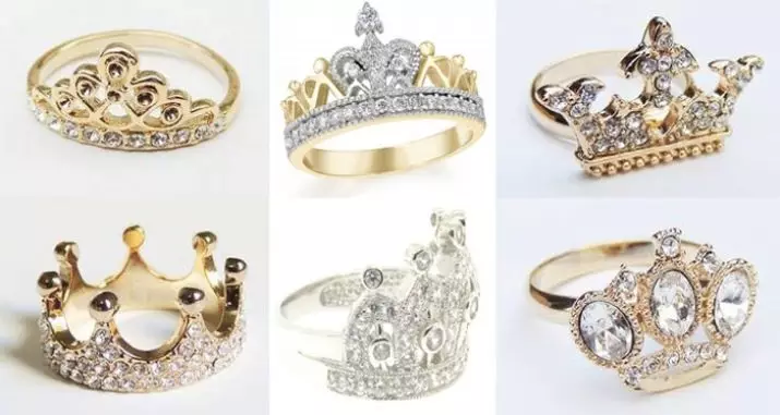 Cincin dalam bentuk mahkota (88 gambar): bagaimana memakai model emas dan perak wanita dalam bentuk mahkota yang mereka maksudkan 3120_2