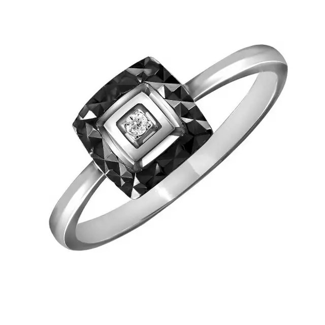 다이아몬드가있는 화이트 골드 링 (91 장의 사진) : 검은 색 돌과 사파이어가있는 모델, 화려한 직원 3121_21