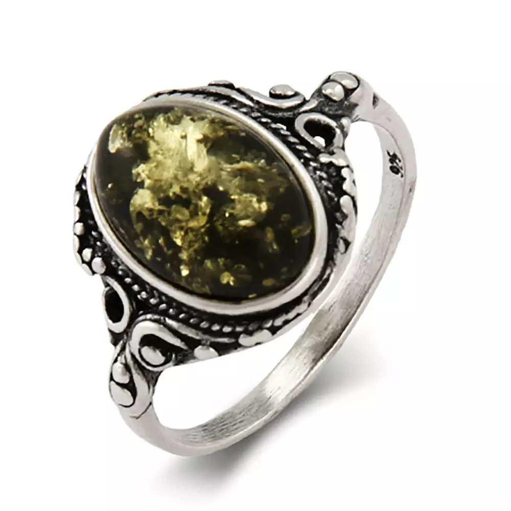 Cincin dengan amber (60 foto): dalam perak dan emas, cincin pepejal indah dari amber hijau dan pelbagai warna, dengan carnelian 3146_5