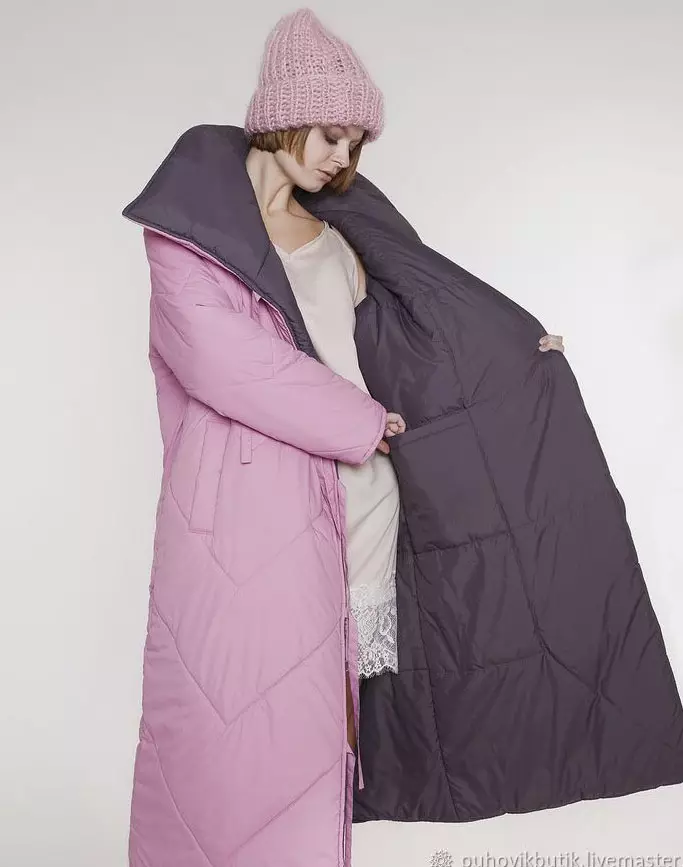 Κουβέρτες κάτω (112 φωτογραφίες): Γυναικεία χειμερινά παλτά και σακάκια-κουβέρτες με κουκούλα και χωρίς. Τι να φορέσω? Κομψά μοντέλα μάρκας 315_61