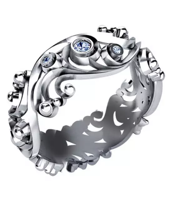 แหวนทองคำขาว (101 รูป): แหวนกว้างและต่างหูพร้อมไพลินมรกตและบุษราคัม 3160_22