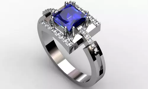แหวนทองคำขาว (101 รูป): แหวนกว้างและต่างหูพร้อมไพลินมรกตและบุษราคัม 3160_53