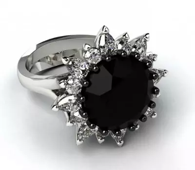 Unazë me diamant të zi (51 foto): me gurë të zinj dhe të bardhë, unazë me diamant të madh dhe perla 3162_15