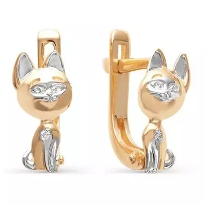 Anting-anting emas (137 foto): anting-anting fesyen 2021 Dalam bentuk kucing, cincin, rama-rama dan hidung untuk wanita dengan emas mutiara dan kuning 3317_8