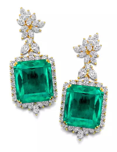 Mga ariyos nga adunay esmeralda (75 Mga Litrato): Bulawan ug Silver, Emerald Earrings nga adunay mga diamante 3329_41