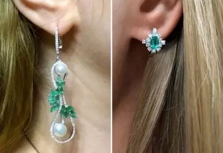 Mga ariyos nga adunay esmeralda (75 Mga Litrato): Bulawan ug Silver, Emerald Earrings nga adunay mga diamante 3329_45