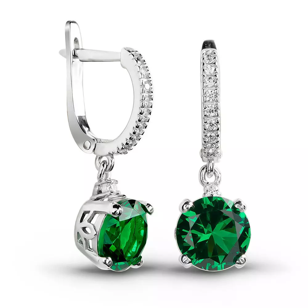 Mga ariyos nga adunay esmeralda (75 Mga Litrato): Bulawan ug Silver, Emerald Earrings nga adunay mga diamante 3329_50