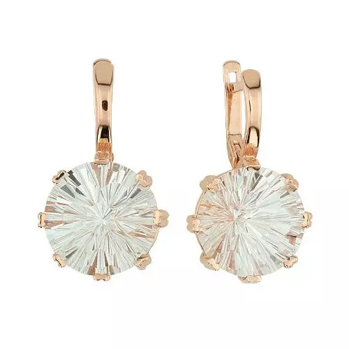 Earrings dengan Mountain Crystal (56 Foto): Anting-Anting Bergaya dengan Batu Trendy dalam Emas 3349_15