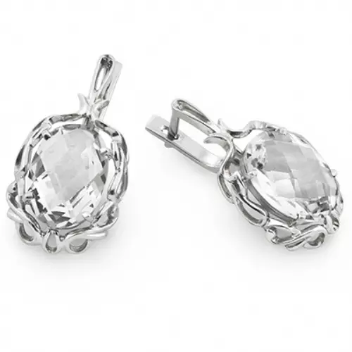 Earrings dengan Mountain Crystal (56 Foto): Anting-Anting Bergaya dengan Batu Trendy dalam Emas 3349_16