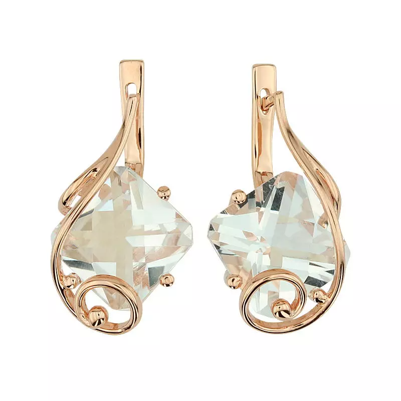Earrings dengan Mountain Crystal (56 Foto): Anting-Anting Bergaya dengan Batu Trendy dalam Emas 3349_18