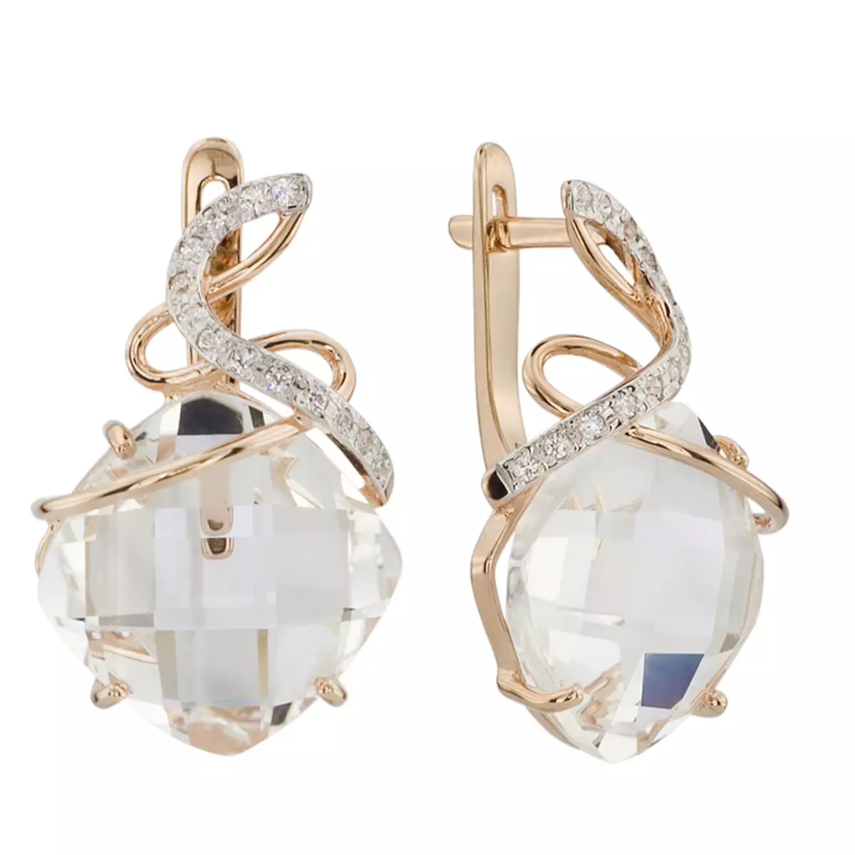 Earrings dengan Mountain Crystal (56 Foto): Anting-Anting Bergaya dengan Batu Trendy dalam Emas 3349_37