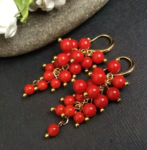 Earrings with coral (67 photos): Black Desert earrings from red coral, model with natural coral 3355_43