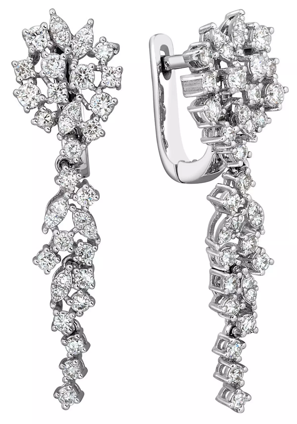 સફેદ સોનું earrings (85 ફોટા): નીલમ સાથે મોડેલ્સ, earrings મોતી સાથે અને પત્થરો વગર દબાણ કરે છે 3431_25