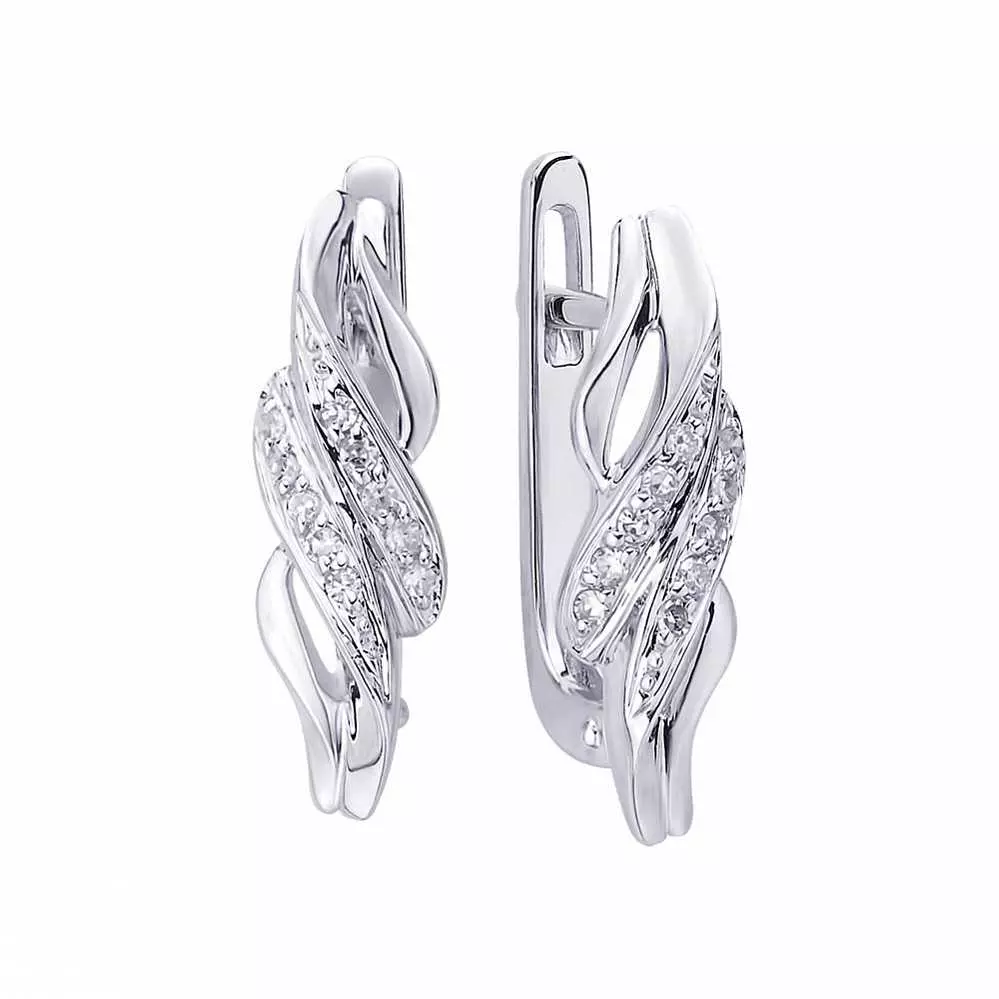 Earrings Emas Putih (85 Foto): Model dengan Safir, anting-anting mendorong dengan mutiara dan tanpa batu 3431_4