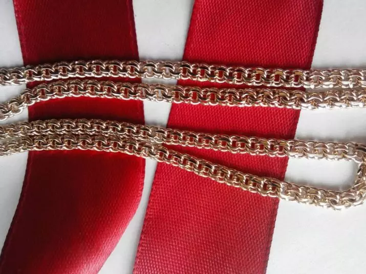 Chain Bismarck (71 Foto): pola emas pola wanita Kartu kanthi nenunake basa Arab lan tikel tikel ing gulu, diklumpukake ing tangan 3476_45
