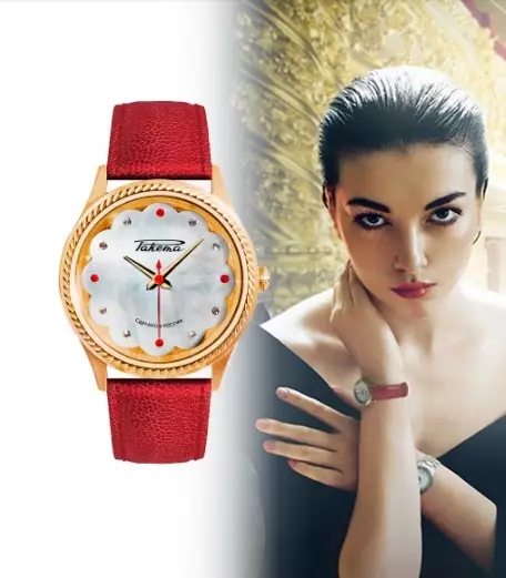 นาฬิกาข้อมือสตรีของการผลิตรัสเซีย (104 รูป): รุ่นที่มีเสื้อคลุมแขนของรัสเซียจากนกนางนวลและแบรนด์ในประเทศ 3546_70