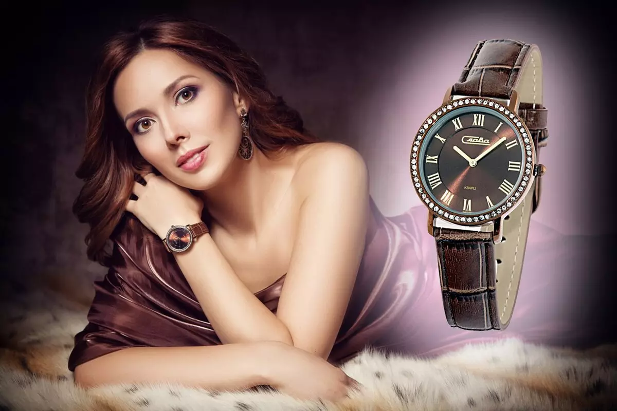 นาฬิกาข้อมือสตรีของการผลิตรัสเซีย (104 รูป): รุ่นที่มีเสื้อคลุมแขนของรัสเซียจากนกนางนวลและแบรนด์ในประเทศ 3546_87