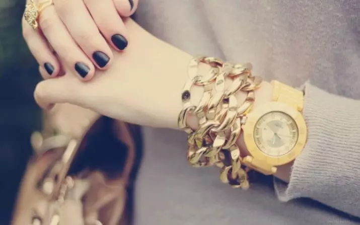 นาฬิกาสีทองพร้อมสร้อยข้อมือทองคำ (77 รูป): รูปแบบทองคำของผู้หญิง 3559_8