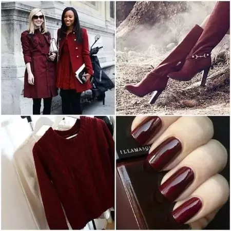 Combinació de color borgonya en roba (75 fotos): Què es combina Bordeus, a qui va, com portar vestits de Borgonya rosses 3604_12