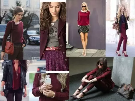 Kombinácia Burgundy Farba v oblečení (75 fotografií): Čo je Bordeaux kombinuje, na koho ide, ako nosiť blondínky burgundské šaty 3604_34