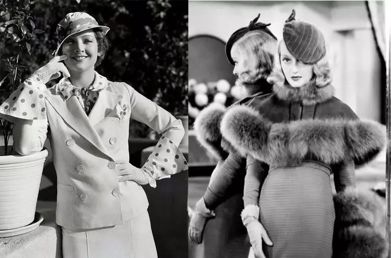 Stil 30-tih godina (61 slike): Zenska garderoba od 30-tih godina, haljine i elegantne kapute, šminke i frizure. Prekrasan ženski slike 3618_27