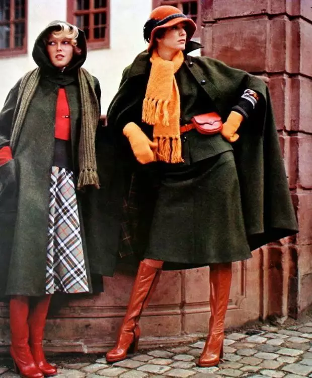 70-ականների ոճը (59 լուսանկար). Կան կանանց եւ տղամարդկանց հագուստ: Զգեստներ, դիմահարդարում, բաժակներ եւ այլ պարագաներ երիտասարդ աղջիկների համար 70-ականների ոճով: Պատրաստի պատկերներ 3634_28